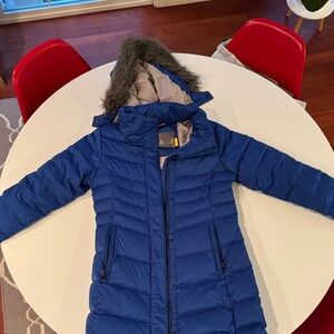 Lole Blue Puffer Jacket with Faux Fur Hood